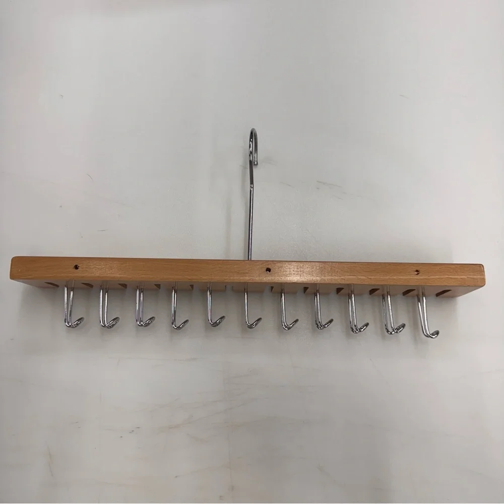 Wooden Multi Layer Belt Storage Rack with 12 Slots and 11 Hooks for Accessories